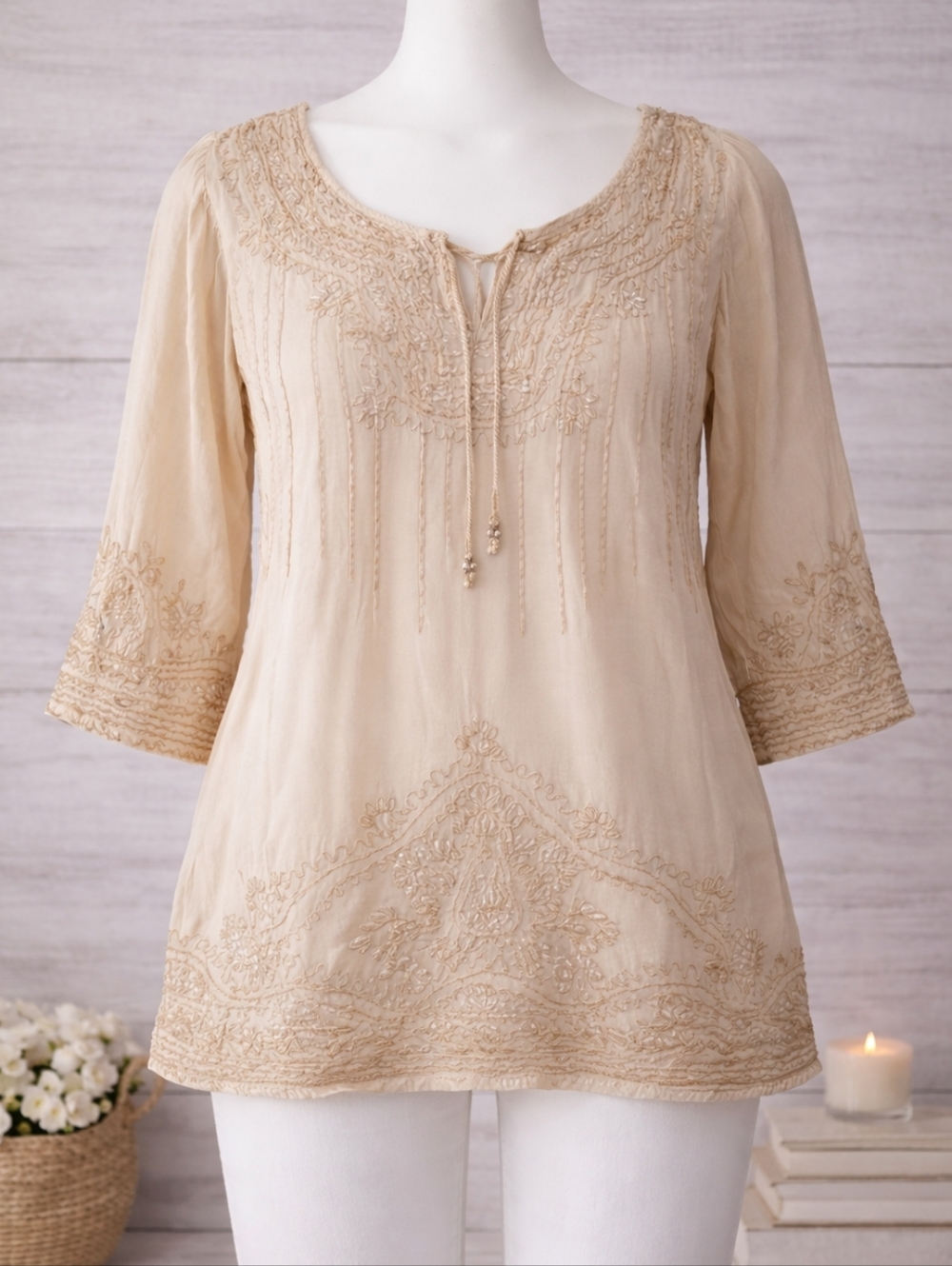 Solitaire Embroidered Boho Tunic Top